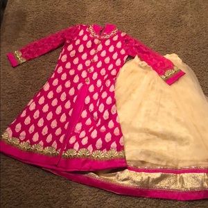 Gold & Pink Choli Suit With Long Top